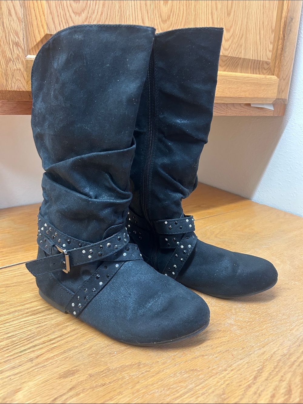 Girls Justice Black Studded Boots Sz 3